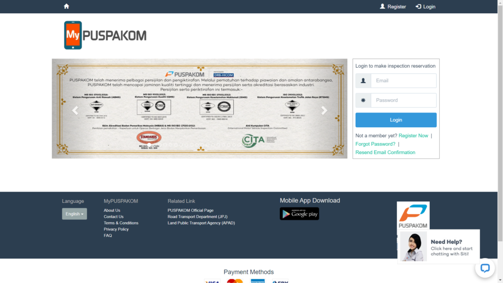 Puspakom Login Website