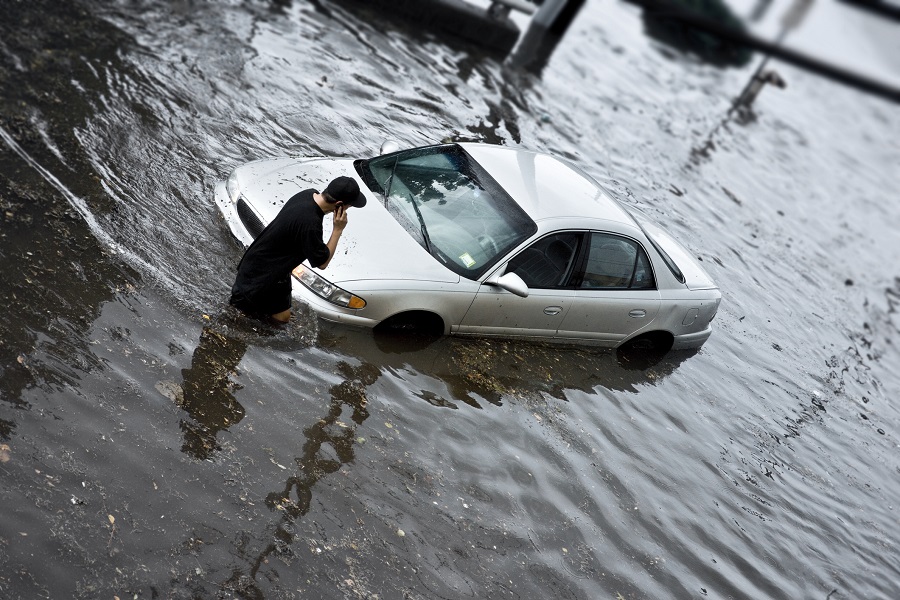 Flooded car.