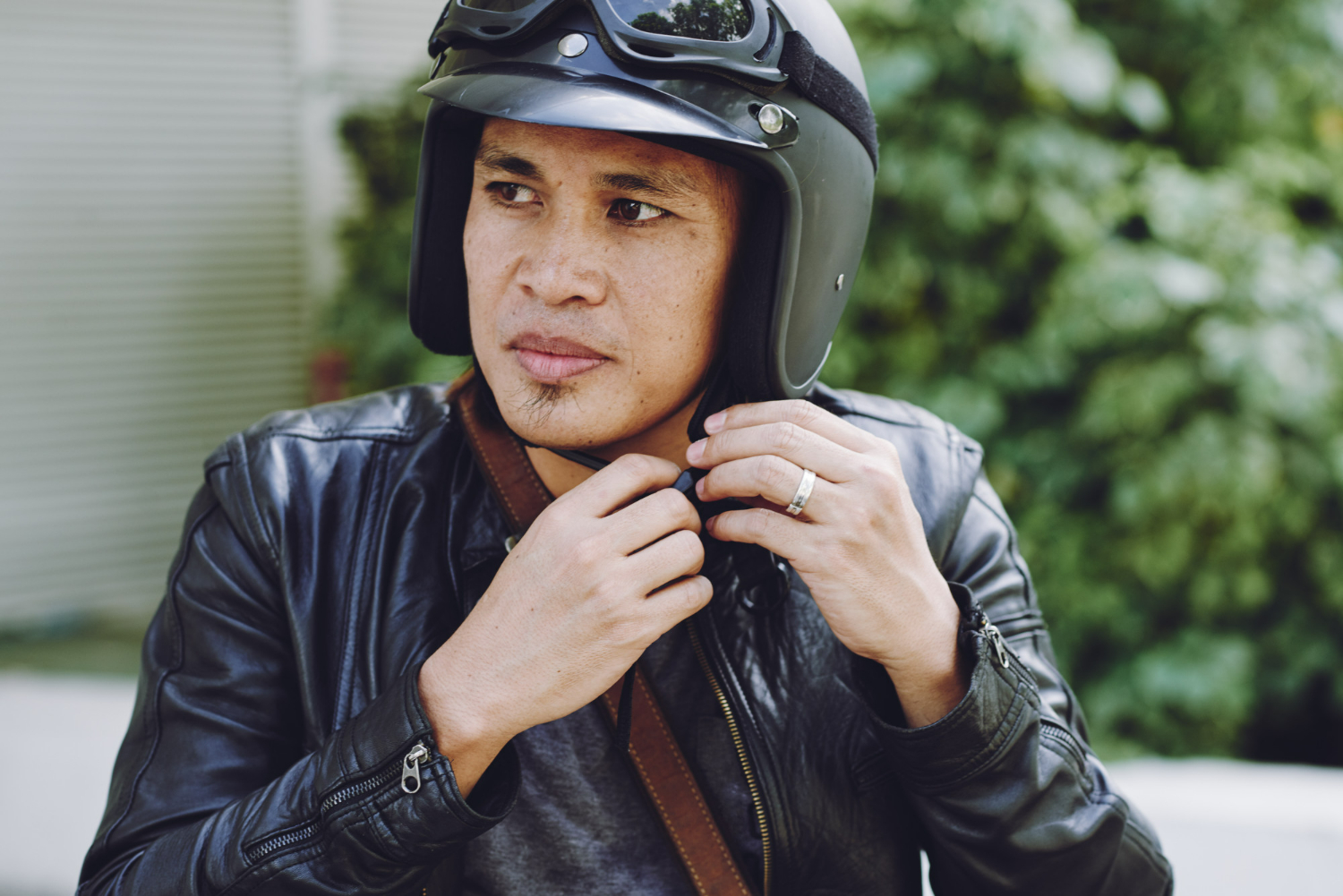 Man, motorcycle, helmet